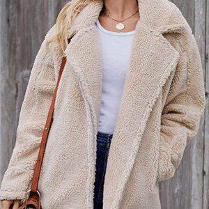 Oversized Soft Fuzzy Fleece Lined Zip Jacket Medium